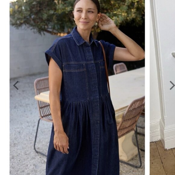 MAYE Harper Denim Midi Dress Indigo Blue Button-front - Picture 9 of 10